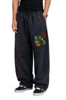 Blue Black Washed Graphic Wide Leg Pants