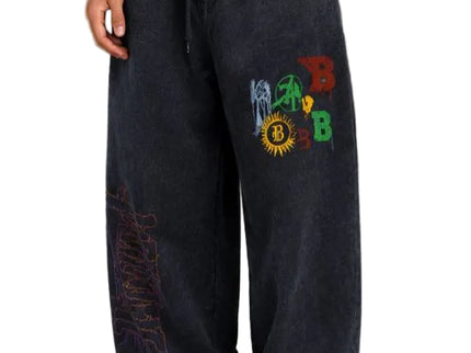 Blue Black Washed Graphic Wide Leg Pants
