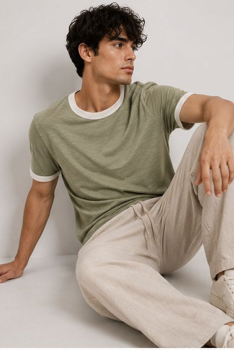 Crew Neck Contrast Trim Regular Fit T-Shirt