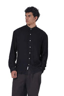 Textured Mandarin Collar Linen Blend Shirt