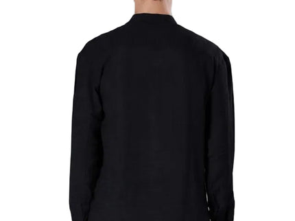 Textured Mandarin Collar Linen Blend Shirt