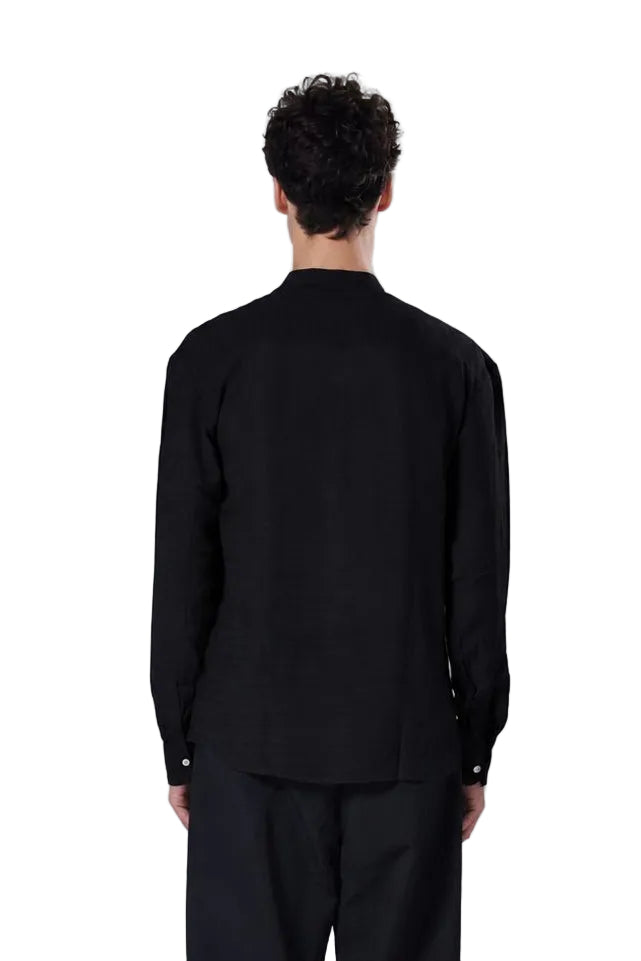 Textured Mandarin Collar Linen Blend Shirt