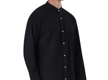 Striped Mandarin Collar Linen Blend Shirt