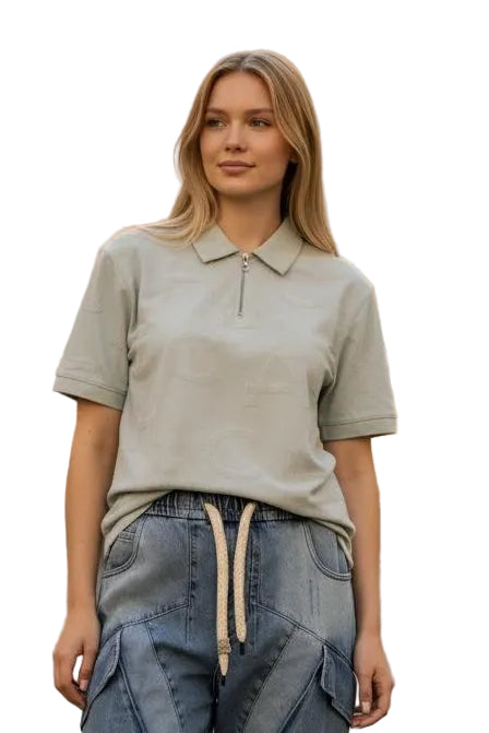 Monogram Half Zip Oversized Polo T-Shirt
