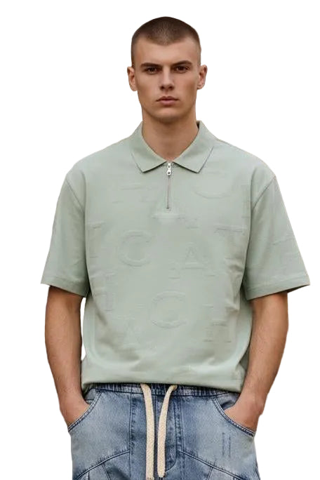 Monogram Half Zip Oversized Polo T-Shirt