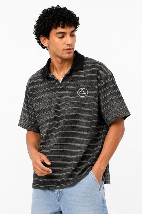 Striped Oversized Fit Polo T-Shirt