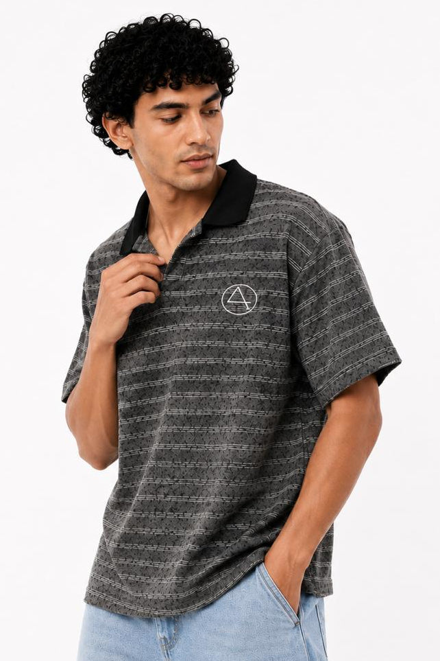 Striped Oversized Fit Polo T-Shirt