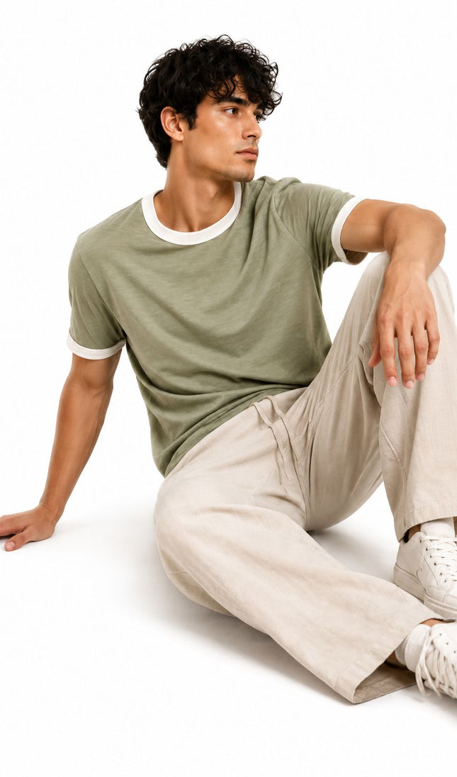 Crew Neck Contrast Trim Regular Fit T-Shirt
