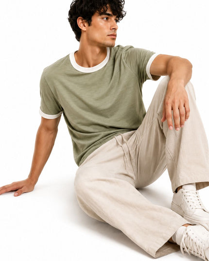 Crew Neck Contrast Trim Regular Fit T-Shirt