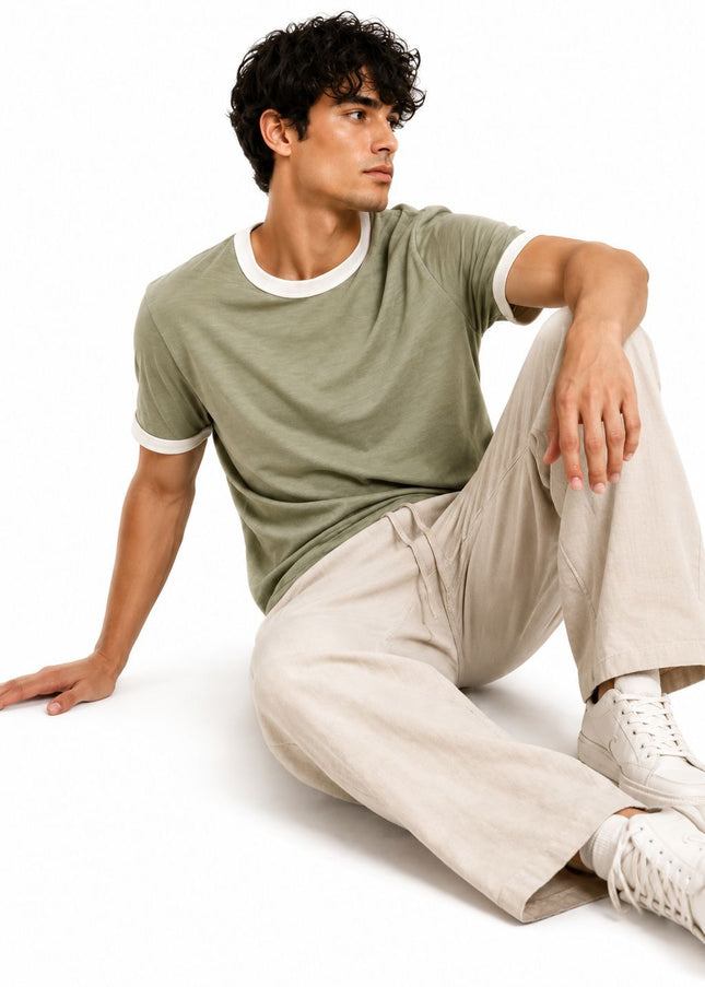 Crew Neck Contrast Trim Regular Fit T-Shirt