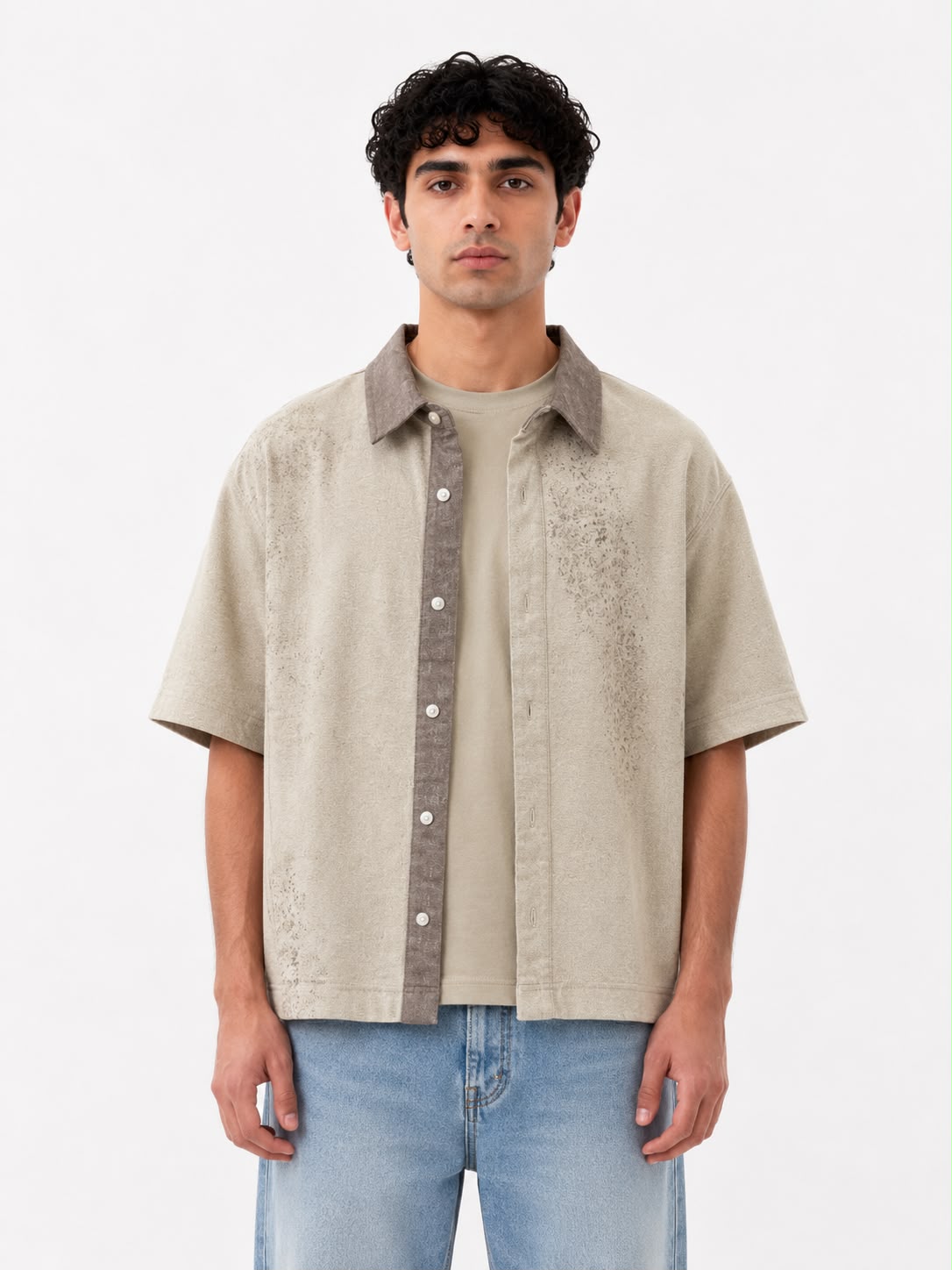 Wash Open Contrast Collar Box Fit Shirt