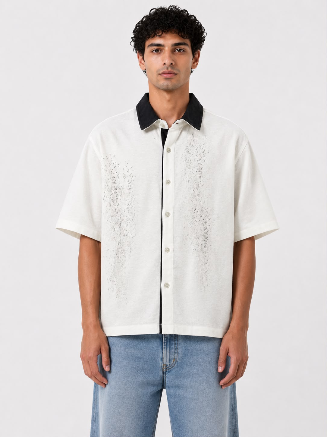 Wash Open Contrast Collar Box Fit Shirt