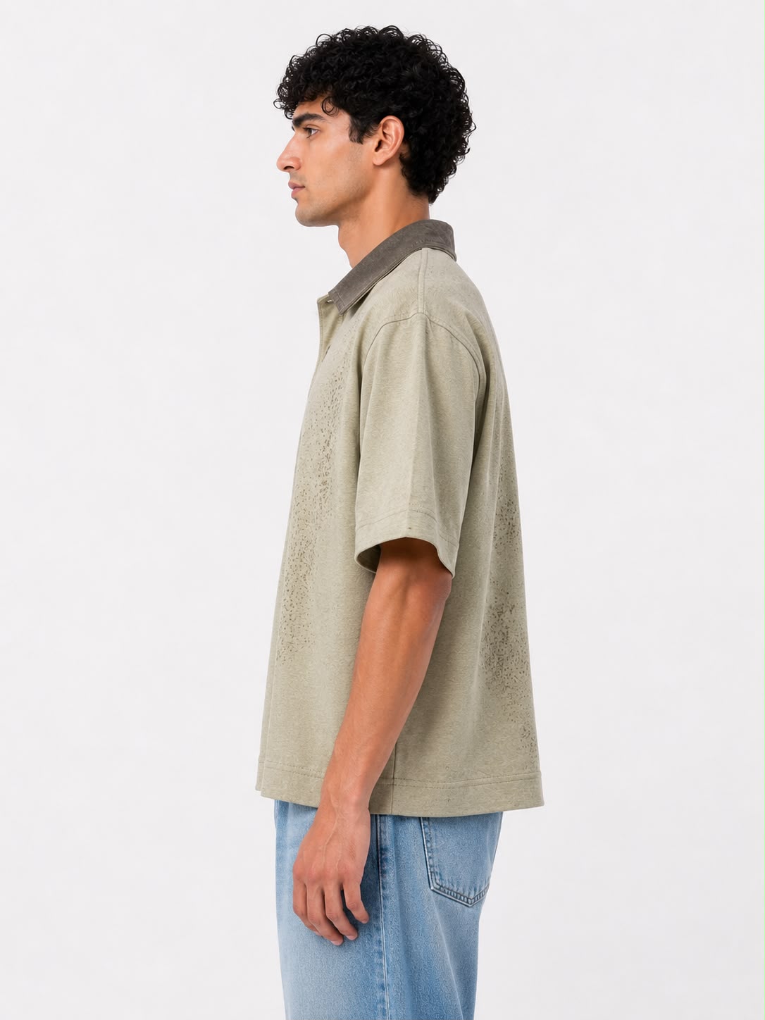 Wash Open Contrast Collar Box Fit Shirt