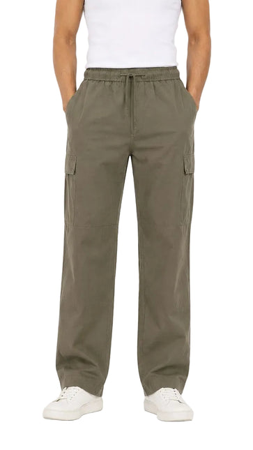 Utility Wide Leg Cargo Trousers – Olive Green
