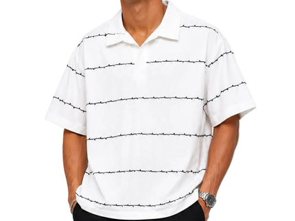 Riviera Textured Stripe Open Collar Box Fit Polo – White