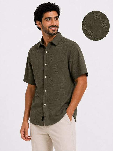 Box Print Textured Resort Shirt