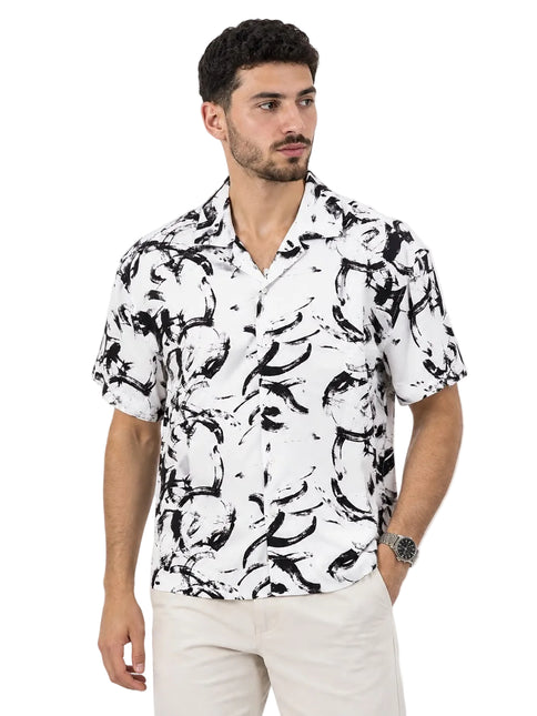 Black & White Abstract Print Resort Shirt
