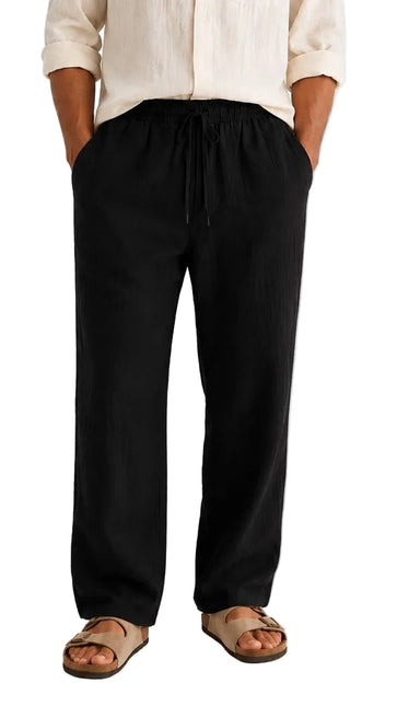 Textured Linen Straight Relaxed Trousers