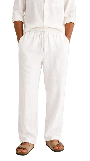 Textured Linen Straight Relaxed Trousers