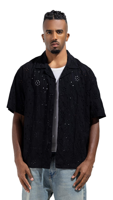 Eyelet Embroidery Camp Collar Shirt