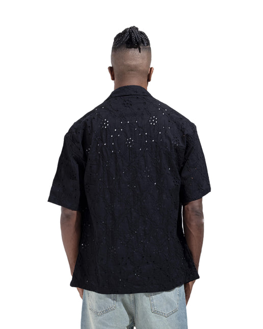 Eyelet Embroidery Camp Collar Shirt