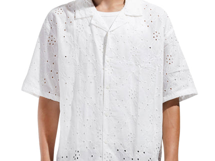 Eyelet Embroidery Camp Collar Shirt