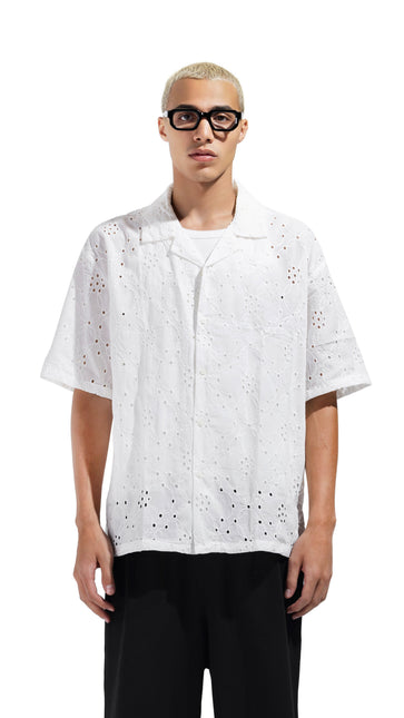 Eyelet Embroidery Camp Collar Shirt