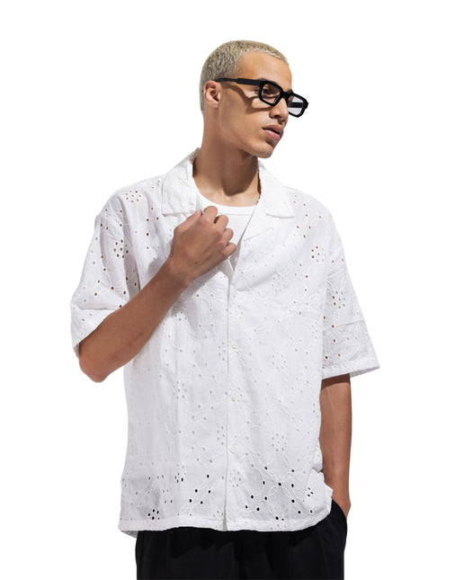 Eyelet Embroidery Camp Collar Shirt