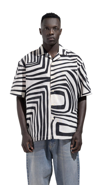 Structured Lines Cuban Collar Linen Shirt