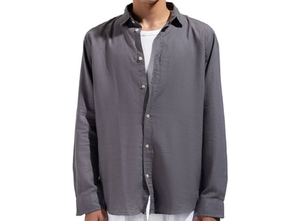 Linen Regular Fit Long Sleeve Shirt - Gray