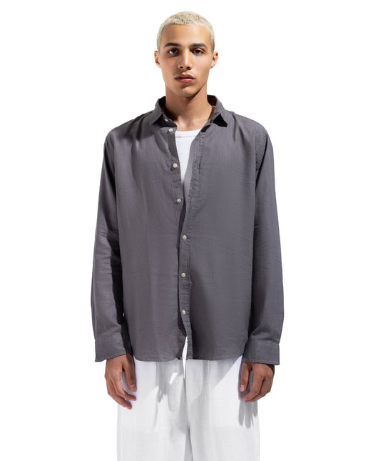 Linen Regular Fit Long Sleeve Shirt - Gray