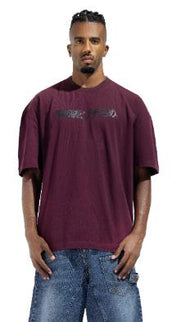 Black Chinese Burgundy Printed  T-Shirt