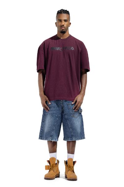 Black Chinese Burgundy Printed  T-Shirt
