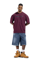 Box Fit Black Burgundy Printed  T-Shirt