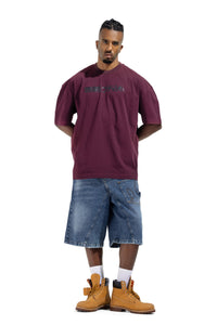 Box Fit Black Burgundy Printed  T-Shirt
