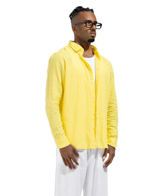 Linen Regular Fit Long Sleeve Shirt - Yellow
