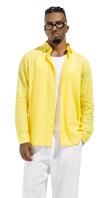 Linen Regular Fit Long Sleeve Shirt - Yellow