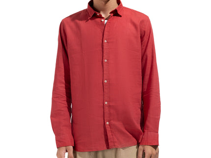 Linen Regular Fit Long Sleeve Shirt - Red