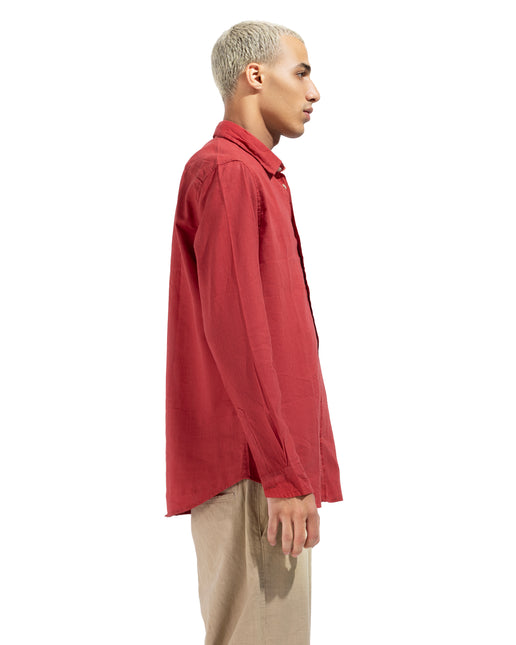 Linen Regular Fit Long Sleeve Shirt - Red