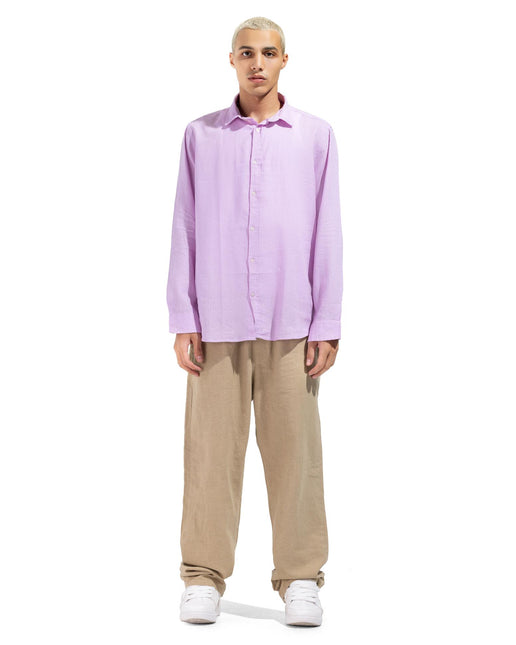 Linen Regular Fit Long Sleeve Shirt - Purple