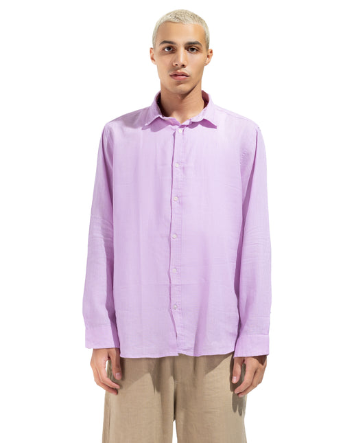 Linen Regular Fit Long Sleeve Shirt - Purple