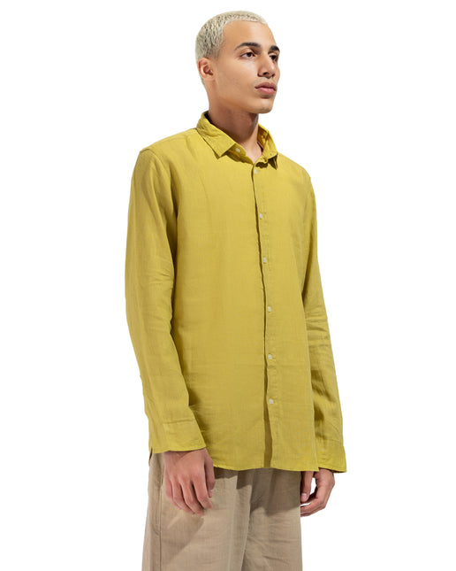 Linen Regular Fit Long Sleeve Shirt - Mustard