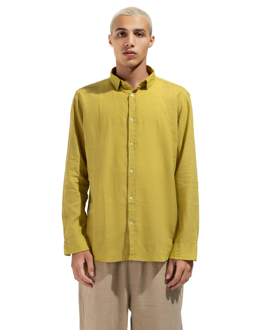 Linen Regular Fit Long Sleeve Shirt - Mustard