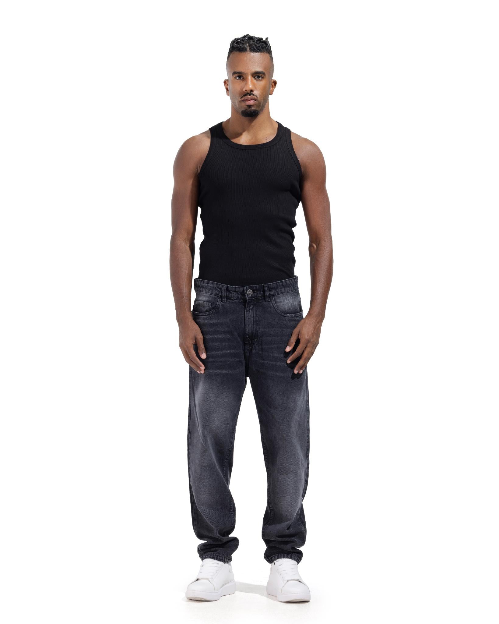 Slim Fit Jeans In Black With Effect