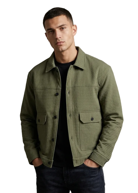 Men's Olive Green Textured Utility Jacket