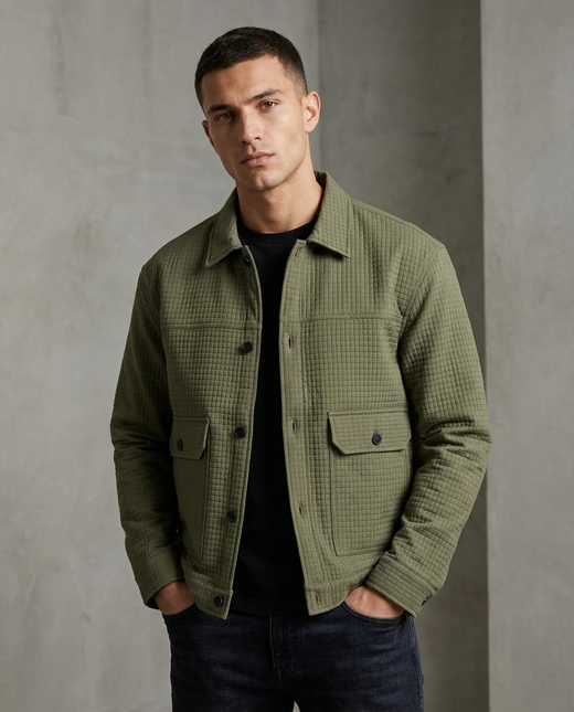 Men's Olive Green Textured Utility Jacket