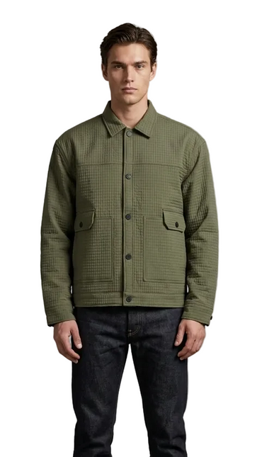 Men's Olive Green Textured Utility Jacket