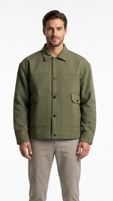 Men's Olive Green Textured Utility Jacket