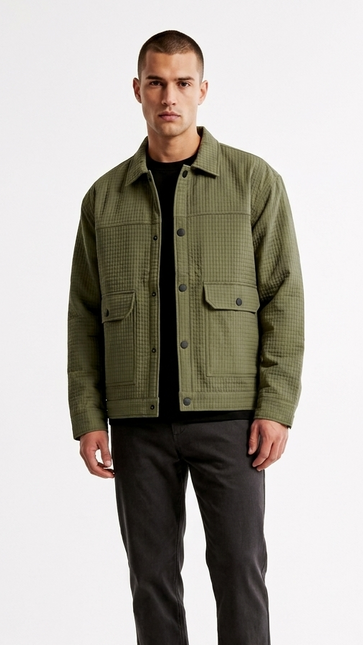 Men's Olive Green Textured Utility Jacket