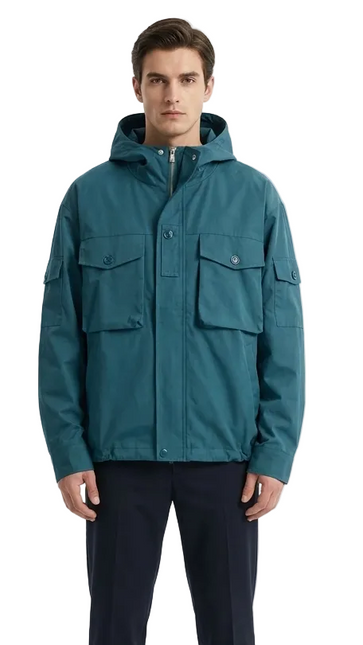 : Men's Teal Blue Hooded Utility Jacket